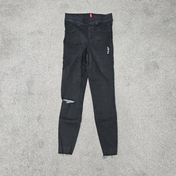 Spanx Black Distressed Skinny Jeggings Jeans Pants Ripped High Waisted Small - Picture 3 of 13